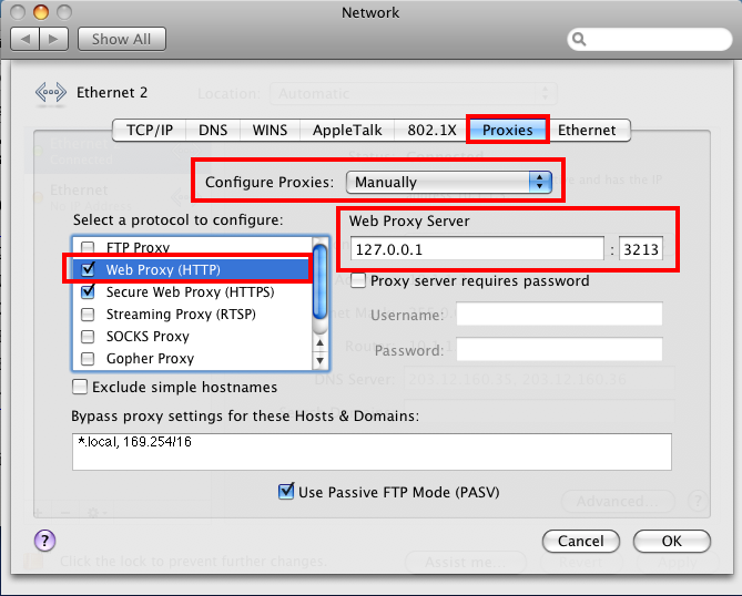 what proxy settings should i use for mac